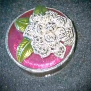Authentic Judith Jack JJ Floral Trinket Box w/ Marcasites  Plum & Green Enamel